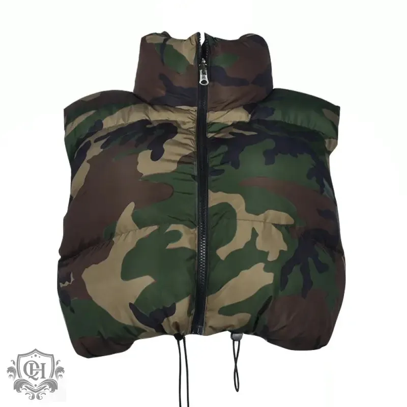 Camo Print Sleeveless Padded Vest