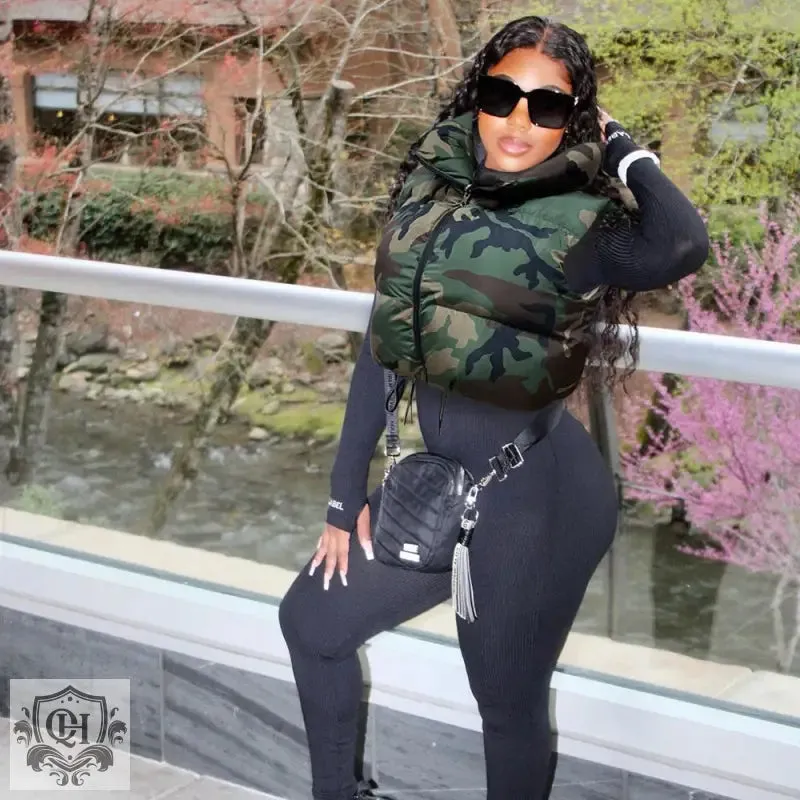 Camo Print Sleeveless Padded Vest