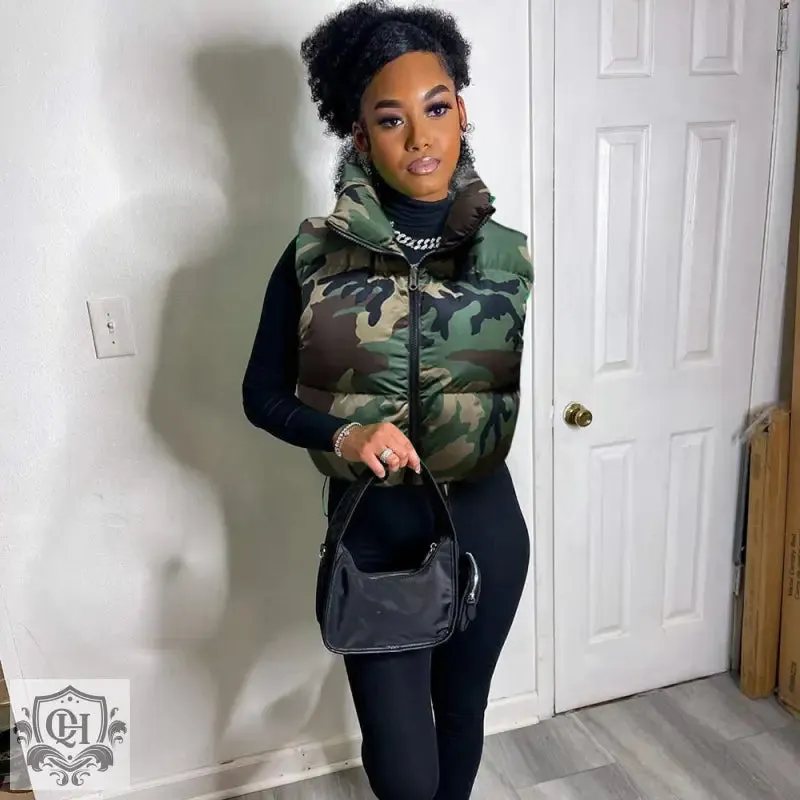 Camo Print Sleeveless Padded Vest