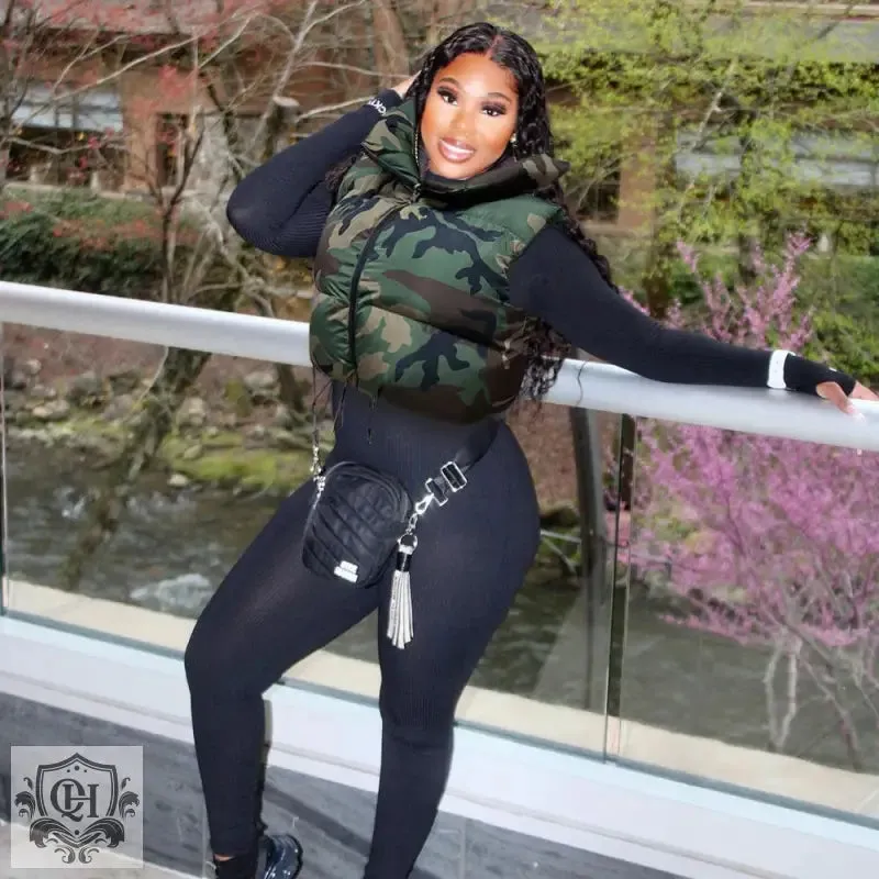 Camo Print Sleeveless Padded Vest