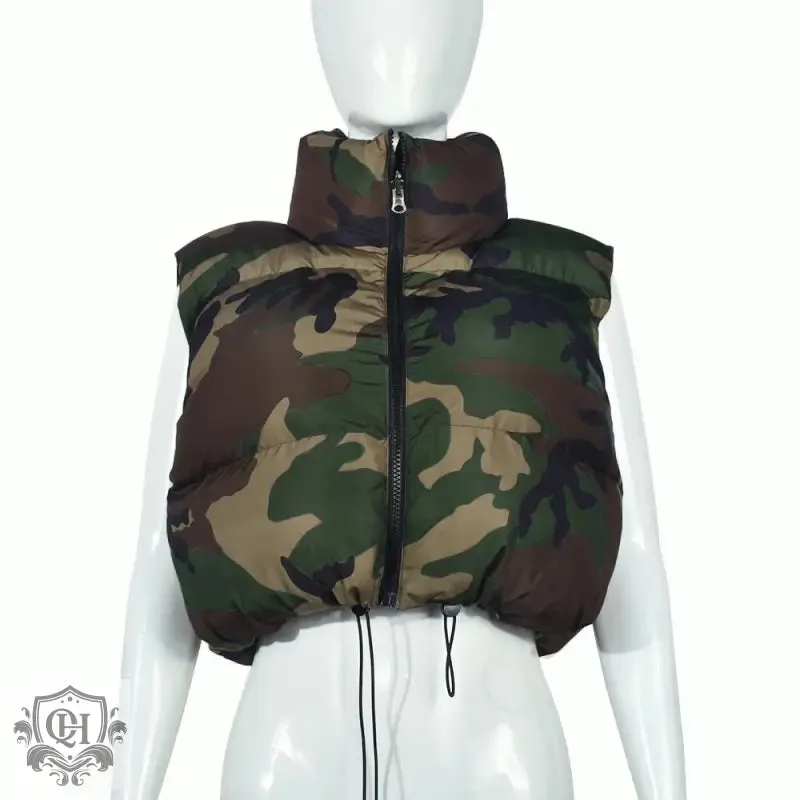 Camo Print Sleeveless Padded Vest