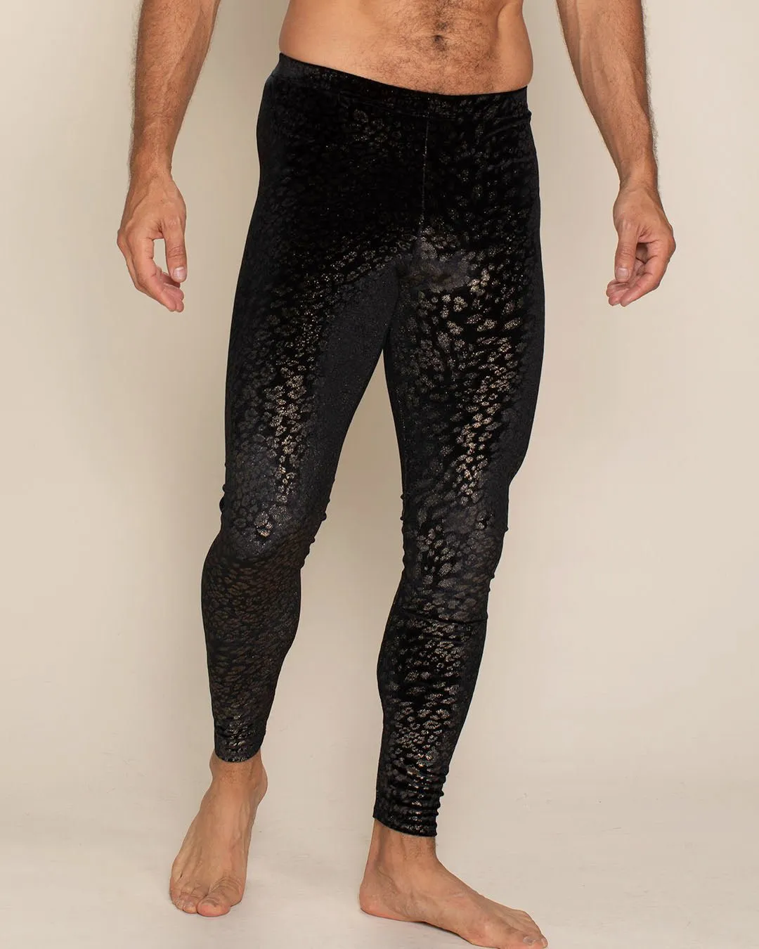 Golden Floral Cheetah Foil Velvet Leggings | Men's