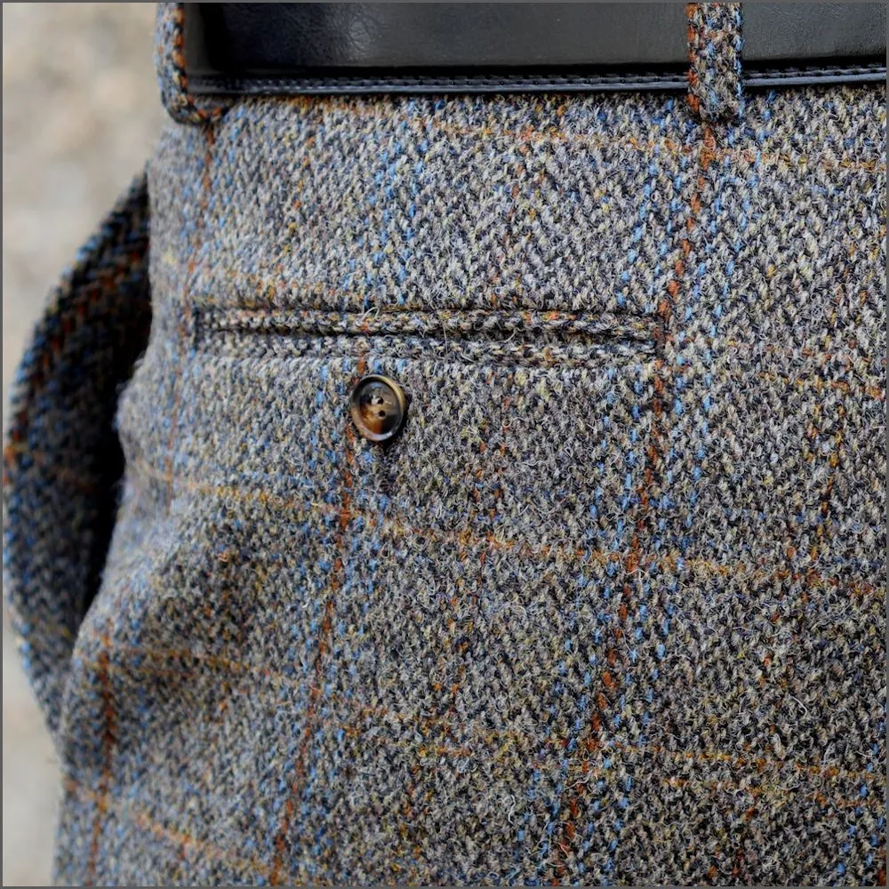 Harris Tweed Brown, Blue Herringbone Tailored Fitting Trousers..