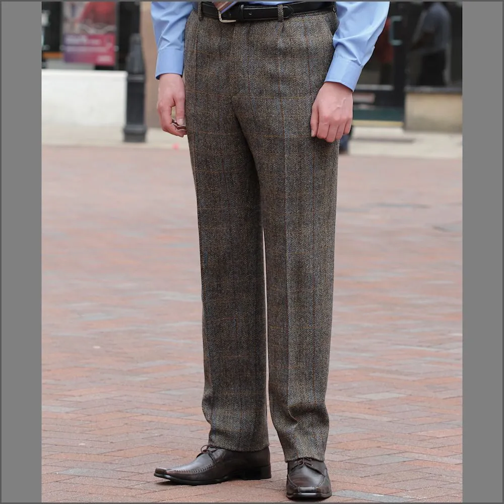 Harris Tweed Brown, Blue Herringbone Tailored Fitting Trousers..