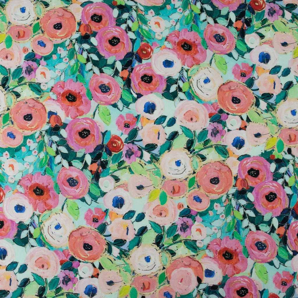Pink Poppies Printed Linen