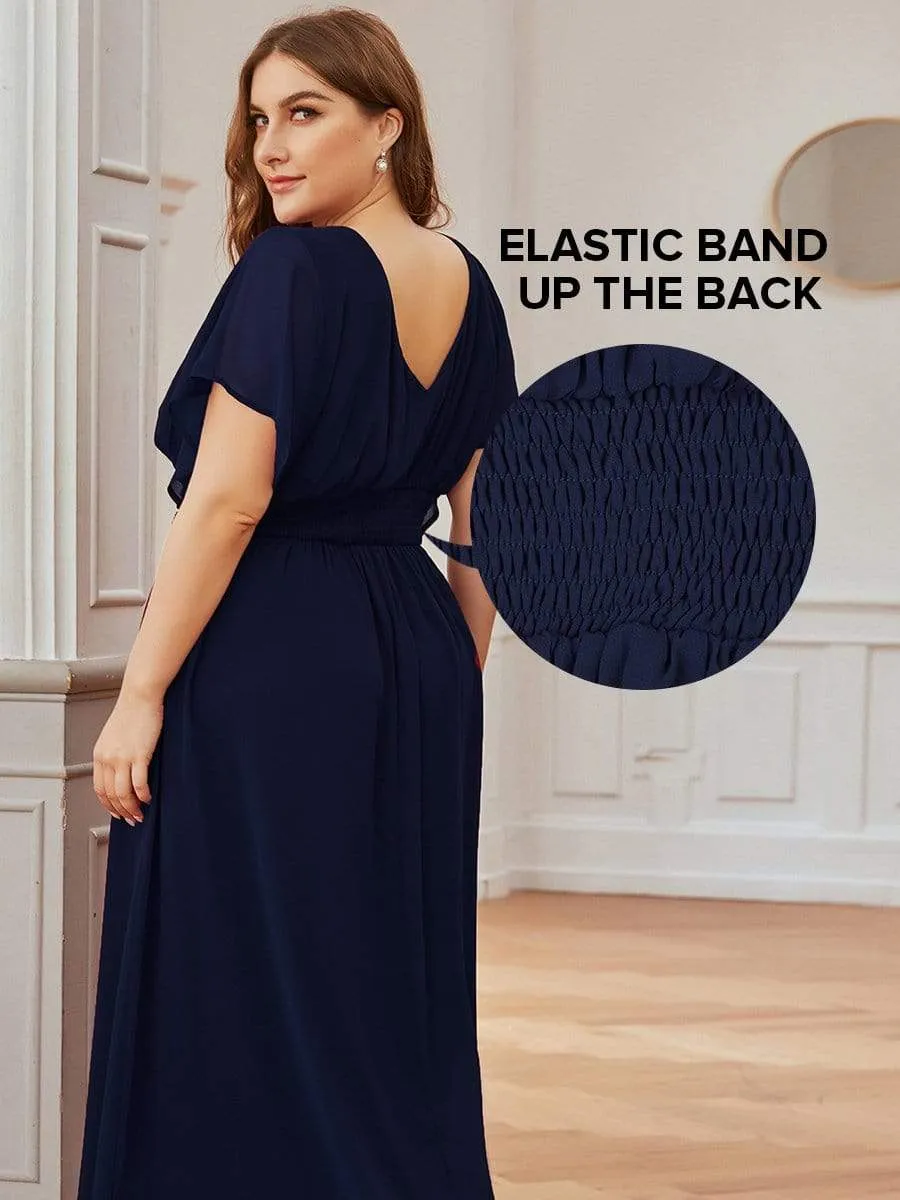 Plus Size V-neck A-Line Empire Waist Chiffon Evening Dress