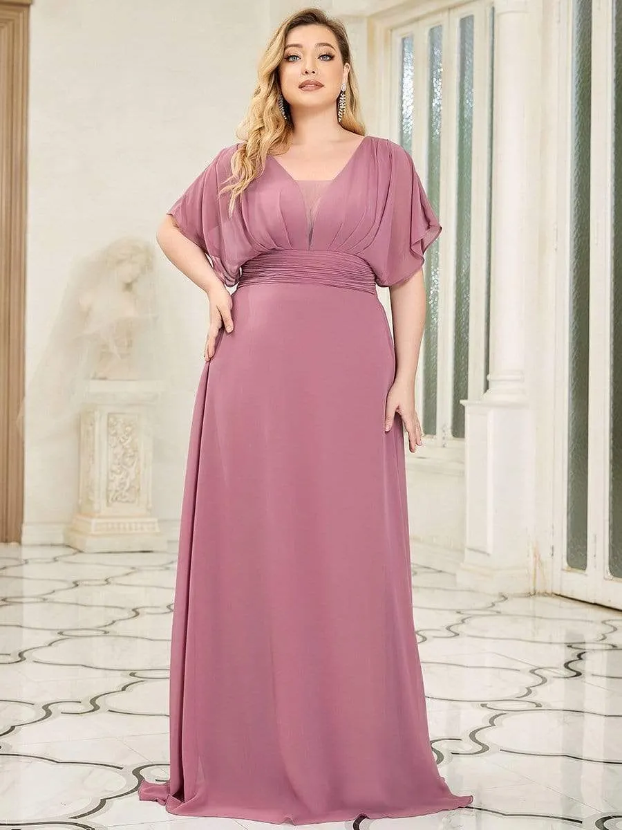 Plus Size V-neck A-Line Empire Waist Chiffon Evening Dress