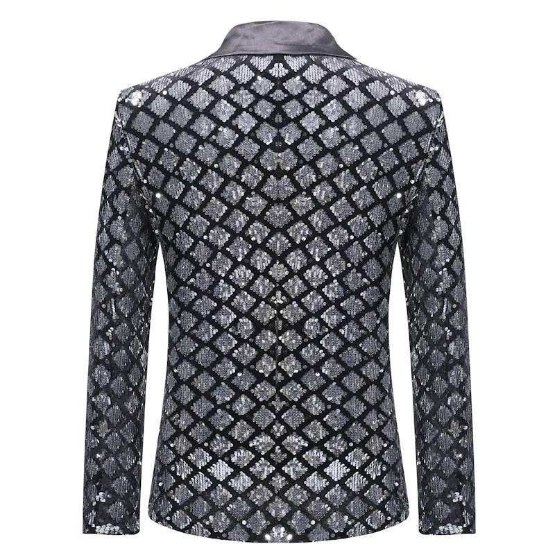Single-Breasted Peak Lapel Diamond Shape Pattern Blazer
