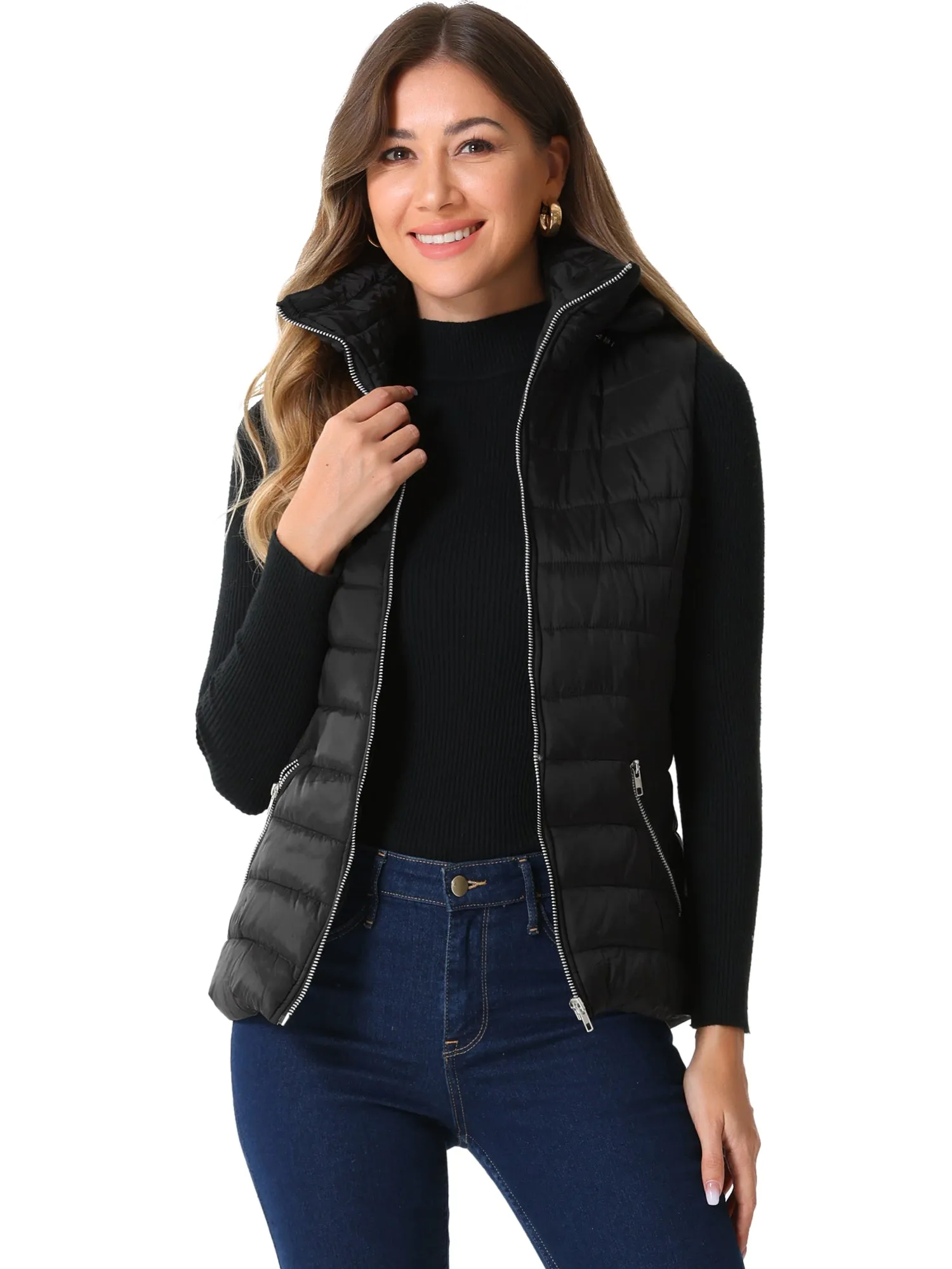 Sleeveless Zipper Winter Hoodie Quilted Jacket Vest